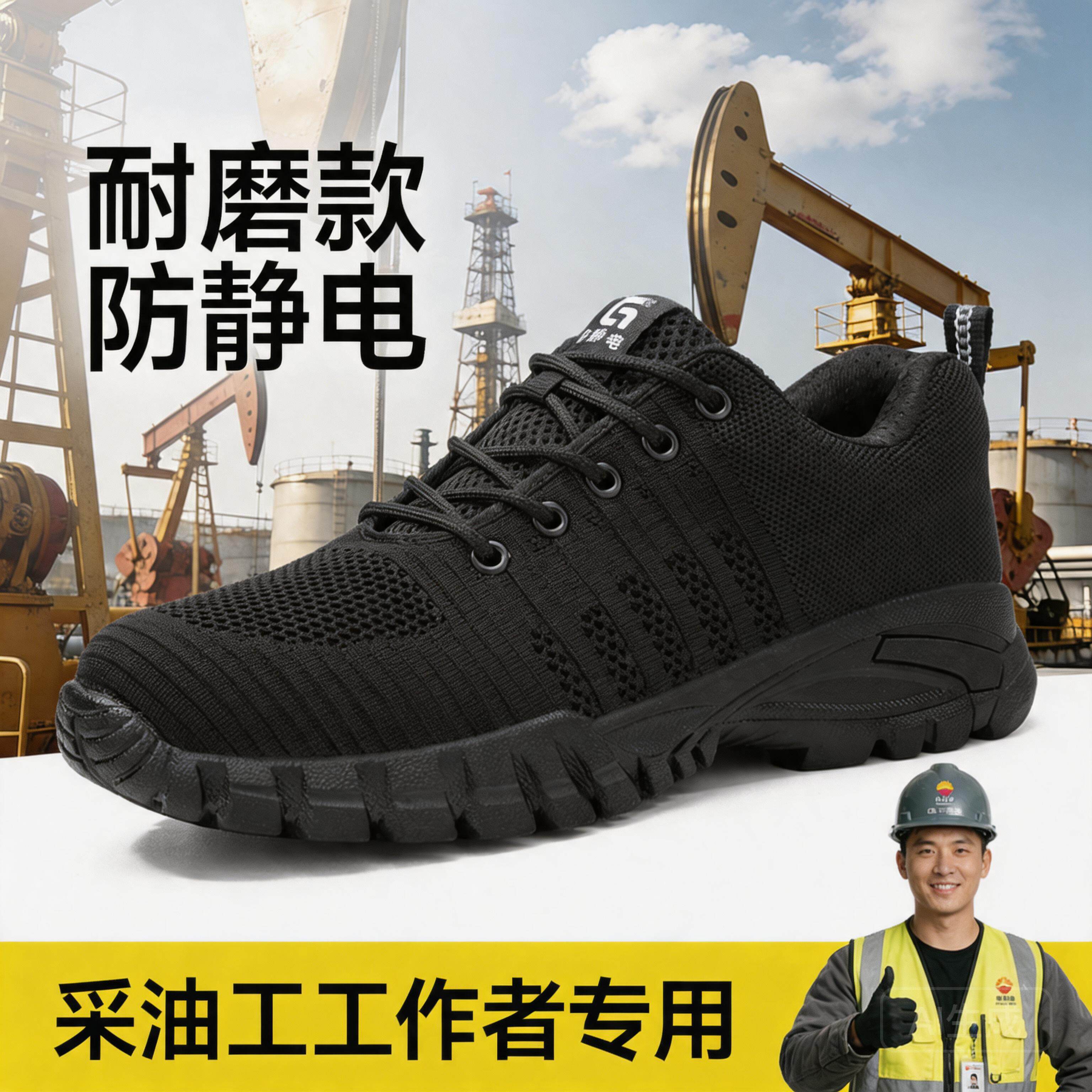 古伊萨劳保鞋透气采油工防静电防砸防刺安全轻便工地耐磨男鞋主图