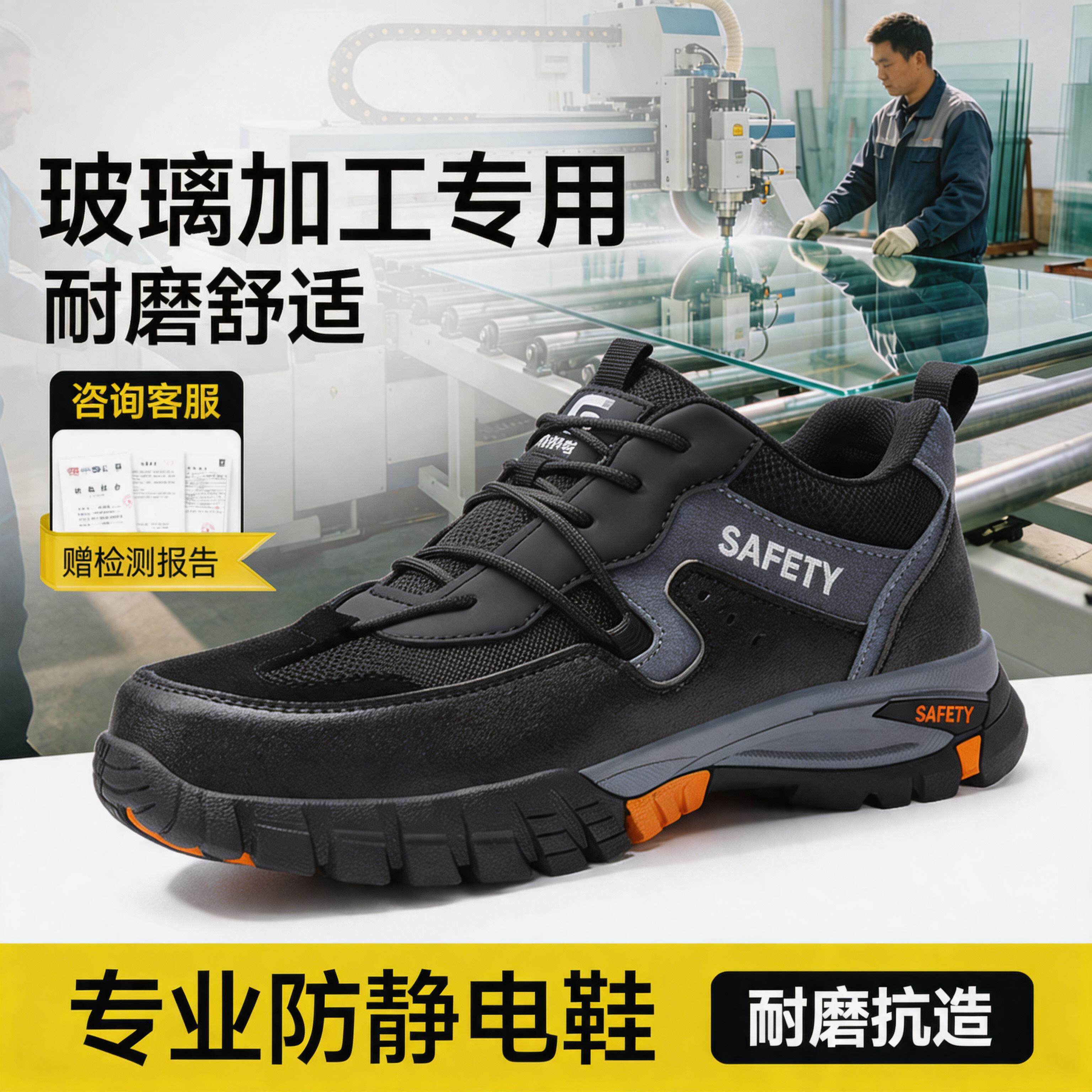 古伊萨劳保鞋透气玻璃加工工专业防静电防砸防刺安全工地耐磨男鞋主图