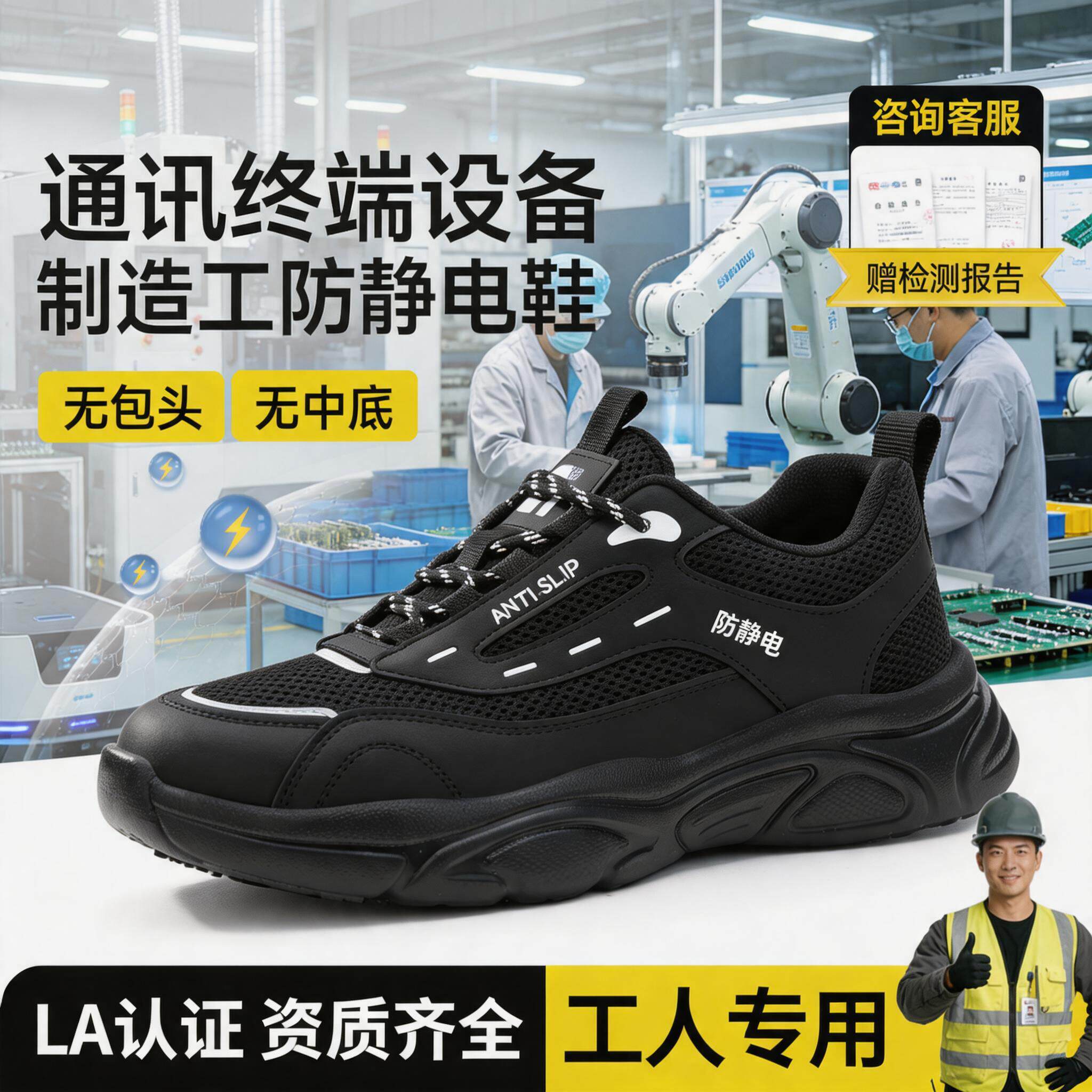 古伊萨通信终端设备制造工电子防静电安全鞋男劳保工作鞋舒适久站主图