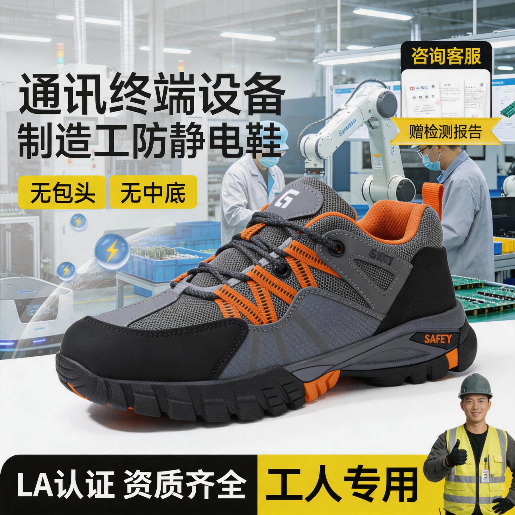 古伊萨电子通信终端设备制造工电子行业防静电安全鞋男款减震透气主图