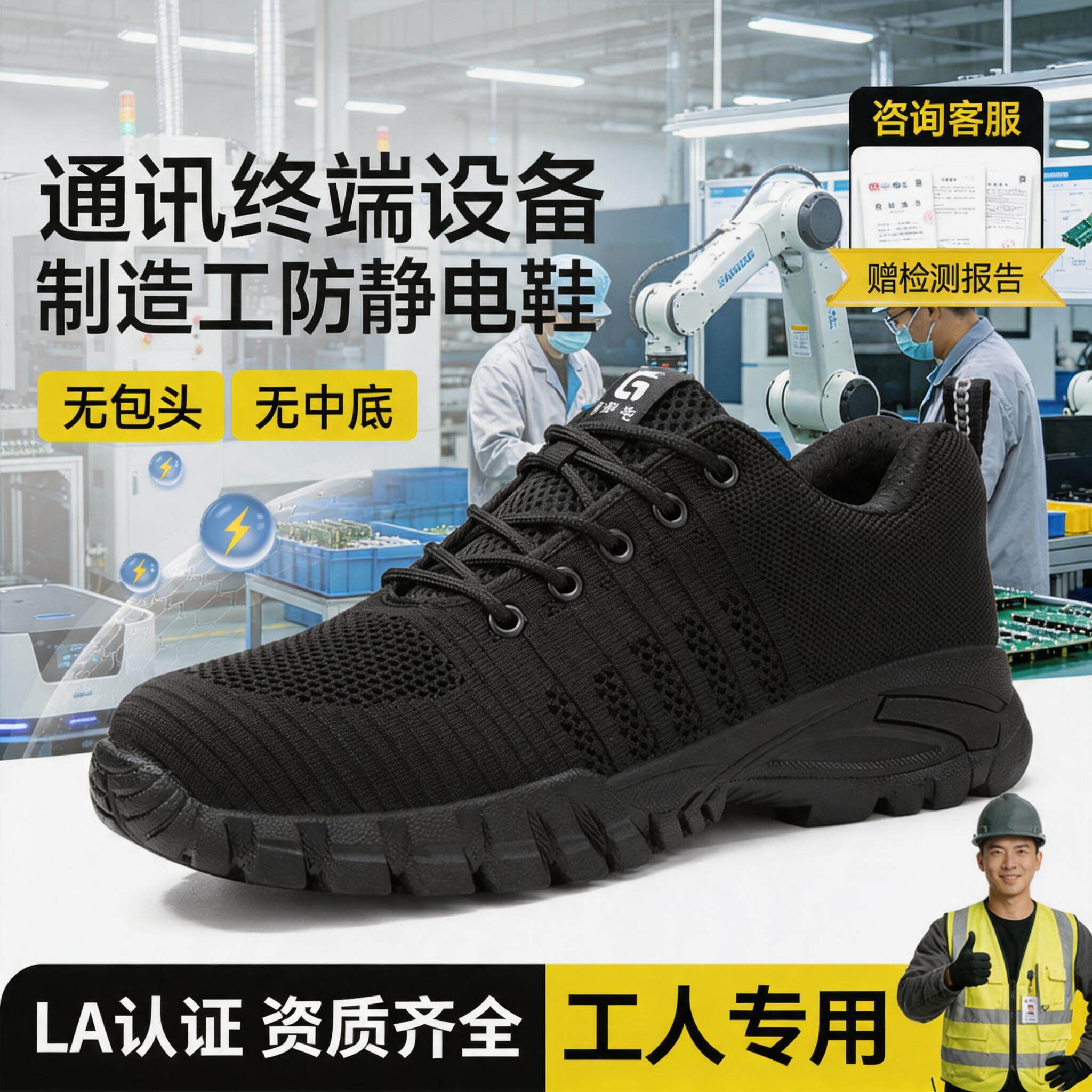 古伊萨电子通信终端设备制造工防静电安全鞋男女减震透气工作劳保主图