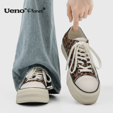 UENO"planet"豹纹拼色帆布鞋男厚底增高休闲鞋舒适透气百搭板鞋