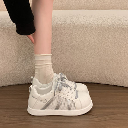 贝壳头小白鞋女2026新款夏季百搭透气网面厚底运动休闲鞋薄款板鞋