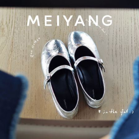 美洋MEIYANG 银镜玛丽珍鞋 休闲简约可调节一字带单鞋-A0065周五
