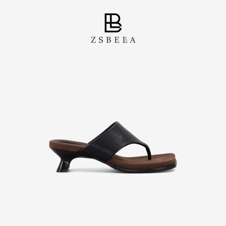 ZSBELLA【猫跟拖】新款牛皮拖鞋跟高5.5cm
