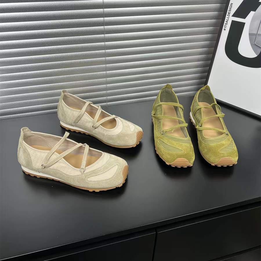 牛皮玛丽珍德训鞋女夏季新款平底浅口松紧带芭蕾舞休闲运动鞋软底主图