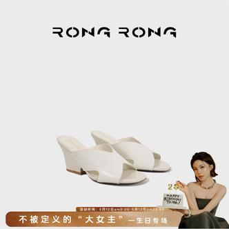 溶溶RONGRONG 甄选胎牛皮超软羊皮垫脚轻奢坡跟女士拖鞋LA211-02主图