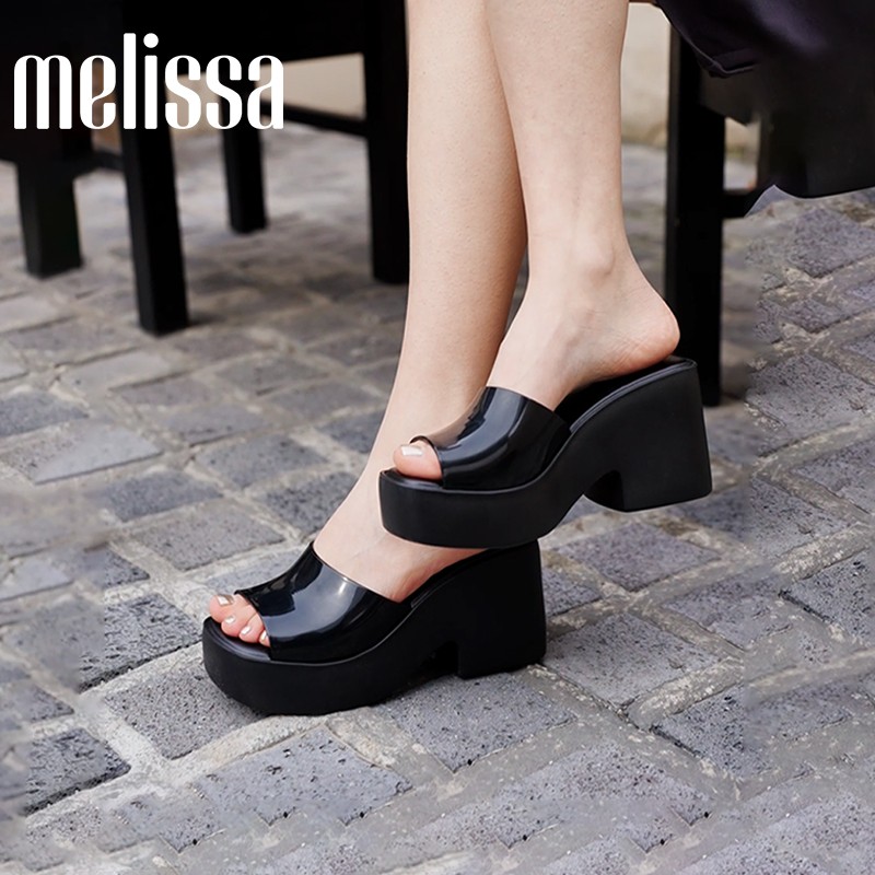 Melissa/梅丽莎新款轻奢POSH女厚底一字带高跟凉鞋露趾黑色35702主图