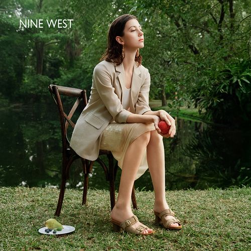 NineWest/玖熙粗跟穆勒真皮高跟鞋女通勤百搭凉鞋夏季外穿凉拖鞋主图