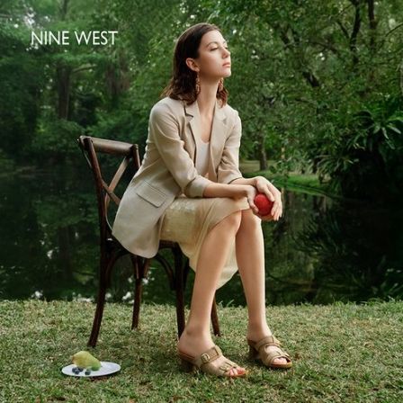NineWest/玖熙粗跟穆勒真皮高跟鞋女通勤百搭凉鞋夏季外穿凉拖鞋