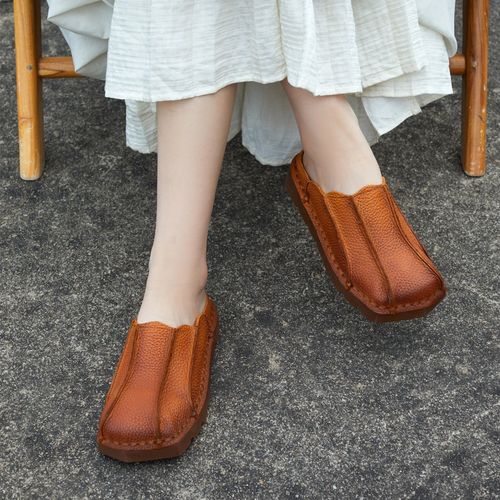 包头半拖鞋女2026春夏新款真皮平跟复古手工褶皱懒人鞋外穿凉拖鞋主图