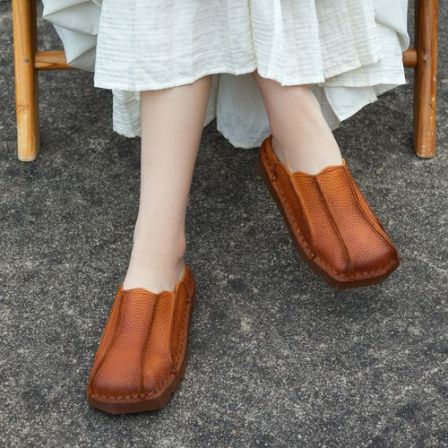 包头半拖鞋女2026春夏新款真皮平跟复古手工褶皱懒人鞋外穿凉拖鞋