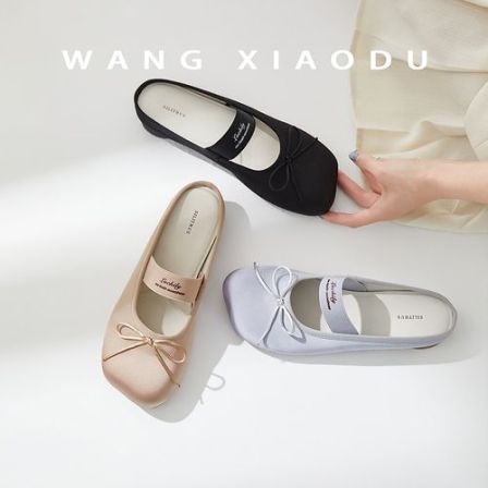 原创【王小毒】幸运派●缎面包头拖鞋女蝴蝶结魔术贴芭蕾玛丽珍鞋
