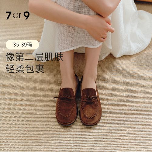 复古风反绒皮乐福鞋女平底蝴蝶结圆头休闲豆豆鞋百搭无花果主图