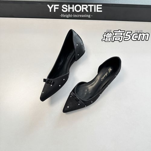 甜甜女孩·增高5CM缎面蝴蝶结侧空凉鞋女2026新款复古水钻尖头单鞋主图