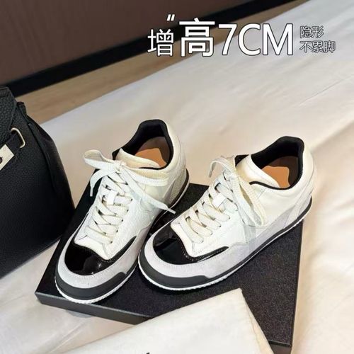 SLOVER77定制｜黑白熊猫~小香风拼色系带牛皮休闲内增高板鞋主图