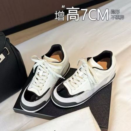 SLOVER77定制｜黑白熊猫~小香风拼色系带牛皮休闲内增高板鞋