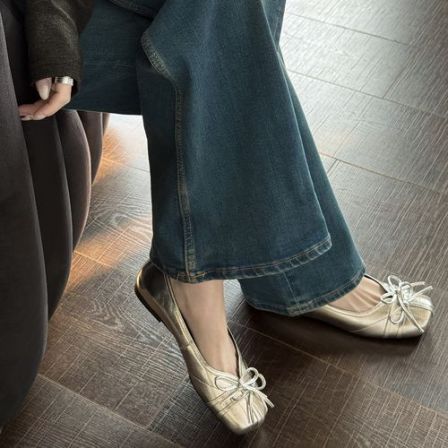 戈森定制法式蝴蝶结单鞋女2026新设计感小众平底浅口方头芭蕾舞鞋