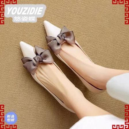 YOUZIDIE时尚蝴蝶结细跟女单鞋40码2026年春a6厘米高跟鞋