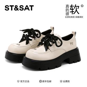 星期六正品厚底黑色圆头鞋2025皮鞋网红鞋子软底百搭鞋子休闲鞋主图