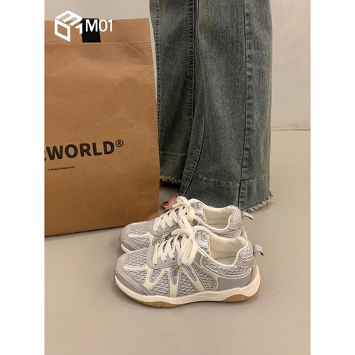 M01爆款百搭厚底板鞋女夏薄款德训阿甘鞋新款透气网面运动休闲鞋主图