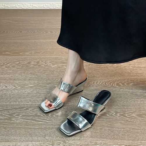 6cm夏季新款时尚坡跟一字拖女露趾外穿高跟凉拖高级感搭裙子凉鞋主图