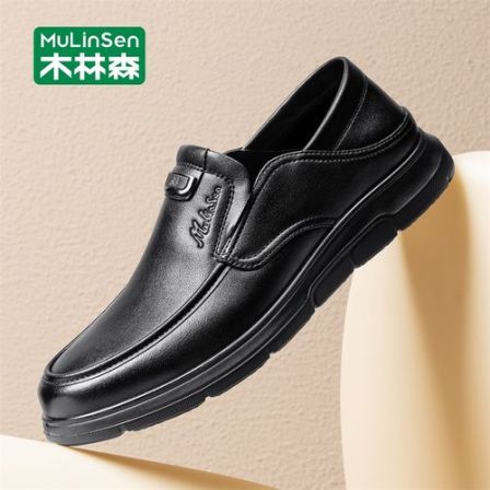 木林森男鞋2026新款夏季透气软底商务休闲皮鞋工作鞋一脚蹬乐福鞋