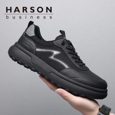 Harson/哈森夏季新款透气网鞋百搭休闲鞋男一脚蹬轻便网面健步鞋