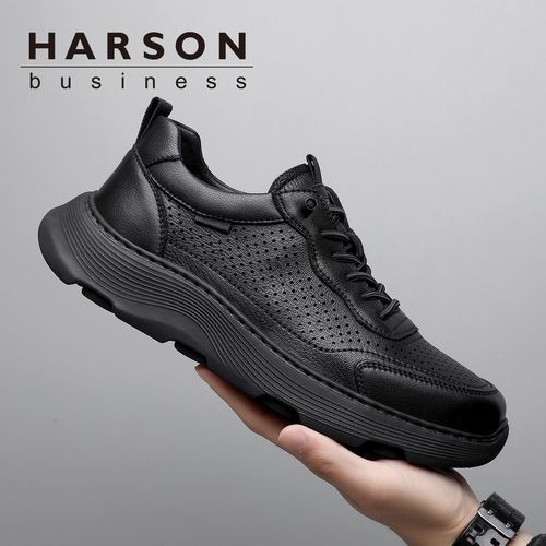 Harson/哈森【头层羊皮】男鞋夏季透气一脚蹬休闲鞋真皮运动鞋厚底主图