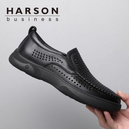 Harson/哈森【头层牛皮】休闲皮鞋夏季平底鞋透气一脚蹬软底豆豆鞋