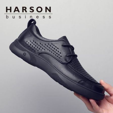 Harson/哈森【头层牛皮】休闲皮鞋男夏季透气百搭软底男鞋豆豆鞋潮