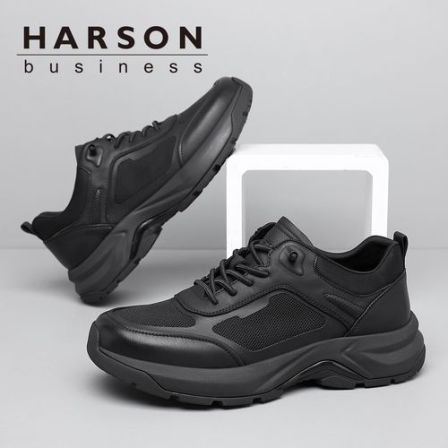 Harson/哈森夏季透气一脚蹬网面鞋子厚底百搭通勤轻便户外休闲鞋