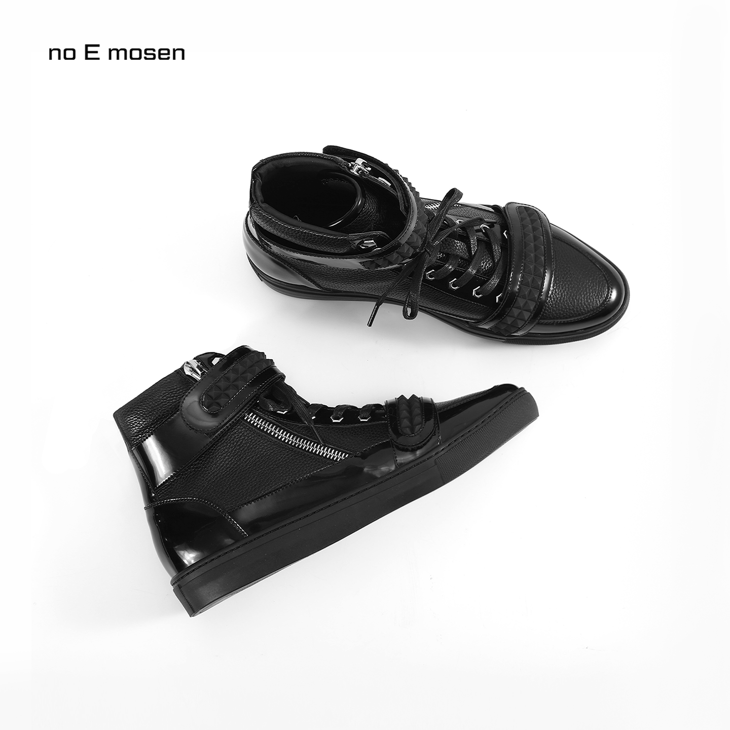 noEmosen（noE) N03 刻模铆钉魔术贴漆皮拼荔枝纹牛皮高邦板鞋主图