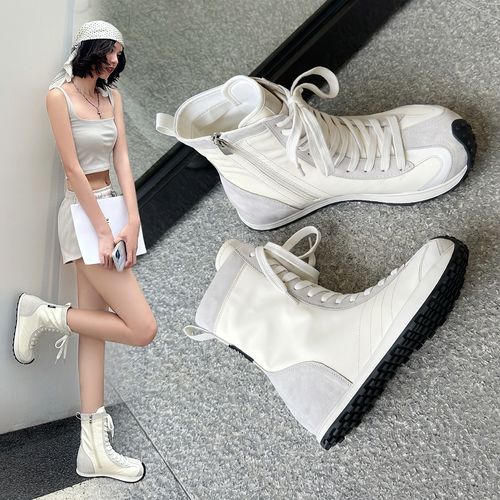 白色靴子女款夏2026新款真皮透气夏季薄款马丁靴配裙子超火短靴女主图