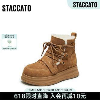 思加图冬季新款复古雪地靴加绒保暖短靴厚底增高女靴靴子J5506DD5