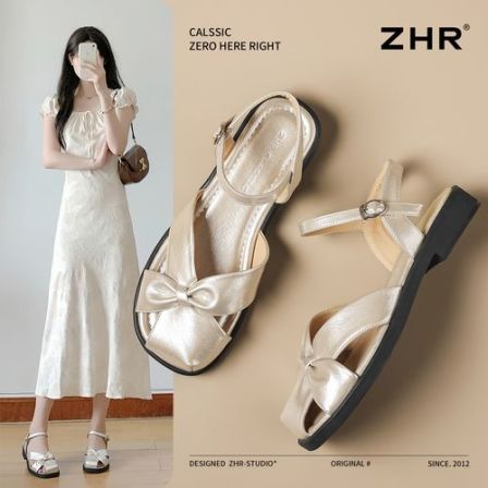 ZHR/则则仙女蝴蝶结包头凉鞋女2026夏季新款精致百搭通勤女鞋单鞋