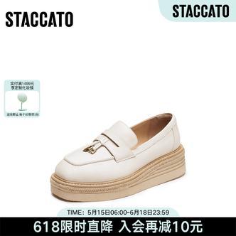 思加图粉彩风复古乐福鞋草编渔夫鞋一脚蹬女鞋厚底女鞋H2276CA5