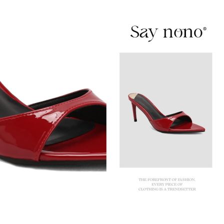 Say  nono 尖头凉拖鞋外穿漆皮高跟细跟新中式时尚凉鞋女7cm