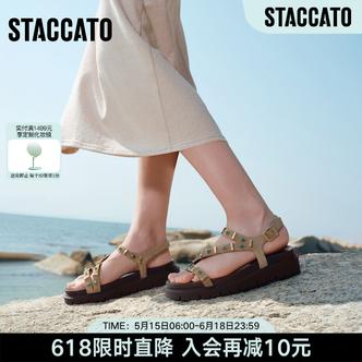思加图新款罗马宝藏复古罗马凉鞋休闲凉鞋女鞋EJO28BL5主图