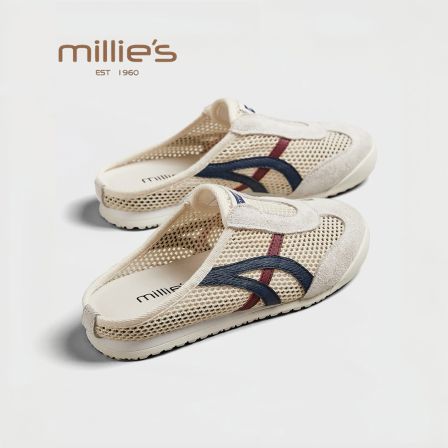 MILLIE'S/妙丽2025新款春时尚真皮包头半拖鞋女休闲百搭穆勒鞋