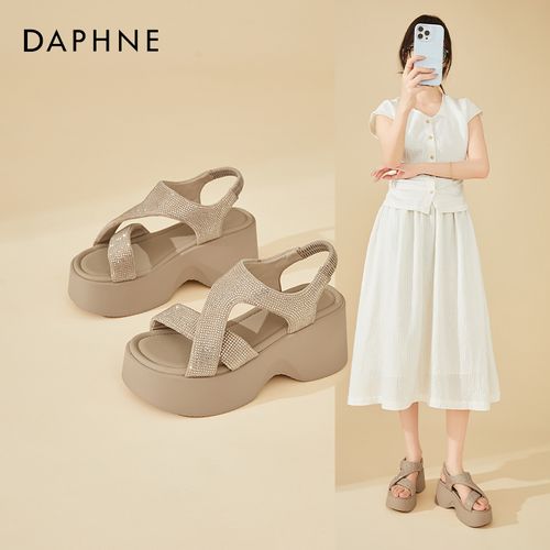 Daphne/达芙妮满钻露趾厚底增高凉鞋女夏季新款百搭罗马鞋沙滩鞋主图