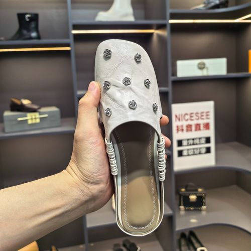 【NICESEE】3.5cm2026新款羊皮内增高半拖鞋女真皮包头透气懒人拖主图