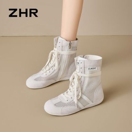 ZHR透气网面高帮休闲鞋2026夏季新款真皮镂空户外靴休闲运动女靴