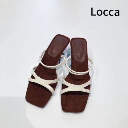 【Locca】新款法式方头交叉带一字异形跟凉拖女鞋KML