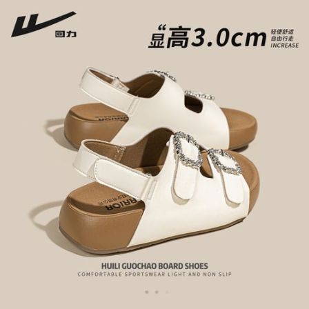 回力勃肯凉鞋女2026夏季新款外穿水钻双扣带软底户外休闲沙滩拖鞋