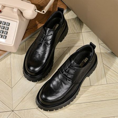 8928皮鞋男手抓纹大头德比商务男士休闲百搭潮流厚底增高时尚鞋子