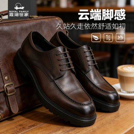 霞湖世家 男士时尚百搭商务头层牛皮休闲皮鞋 0186