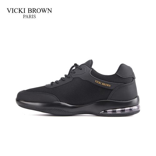 VICKI BROWN夏季男士网面鞋时尚百搭透气休闲鞋黑色舒适飞织皮鞋主图