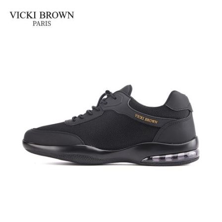 VICKI BROWN夏季男士网面鞋时尚百搭透气休闲鞋黑色舒适飞织皮鞋