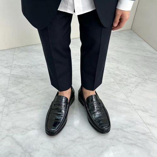 夏季时尚鳄鱼皮豆豆鞋 一脚蹬男士黑色懒人鞋 舒适套脚豆豆鞋主图